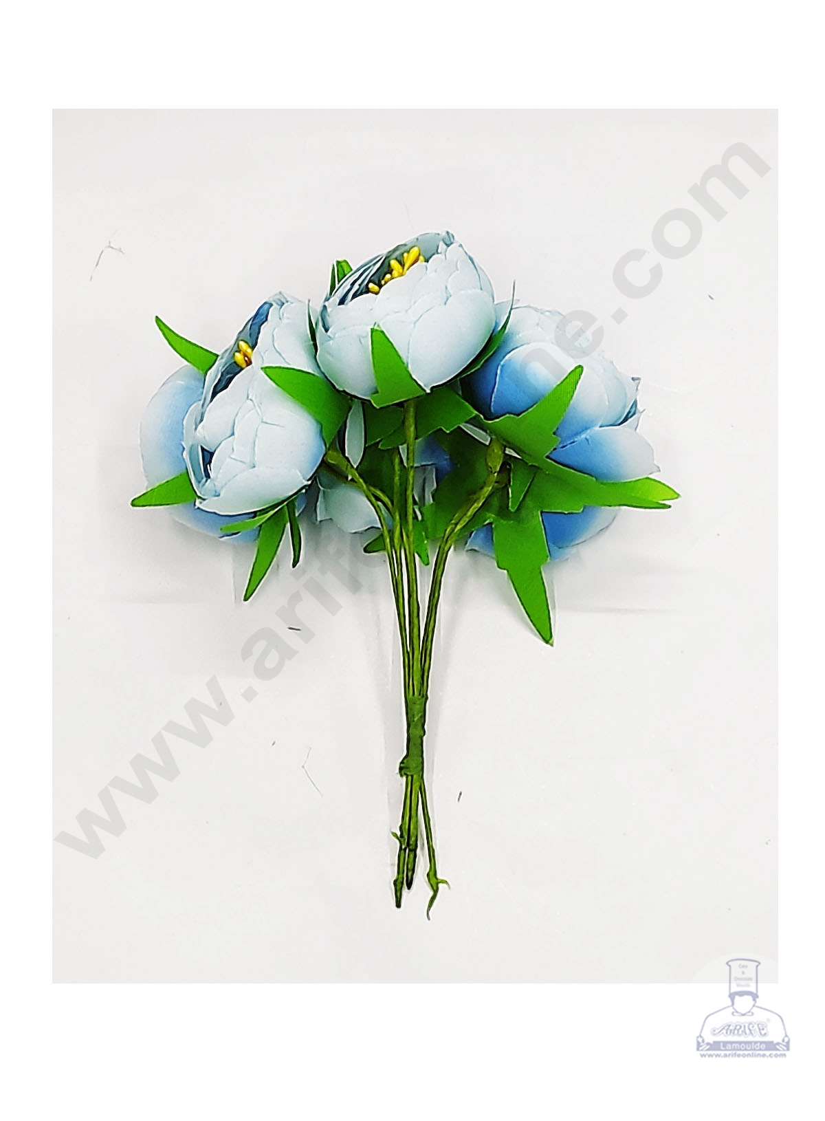 Cake Decor™ Medium Peony Artificial Flower Bunch For Cake Decoration – Blue( 1 Bunch )