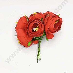 Cake Decorβ’ Medium Peony Artificial Flower Bunch For Cake Decoration β Red( 1 Bunch )