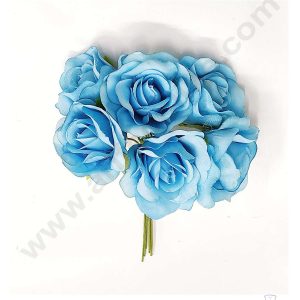 Cake Decor™ Medium Rose Artificial Flower Bunch For Cake Decoration – Blue( 1 Bunch )