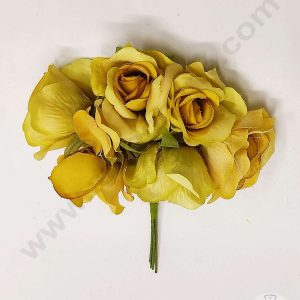 Cake Decor™ Medium Rose Artificial Flower Bunch For Cake Decoration – Greenish Yellow( 1 Bunch )