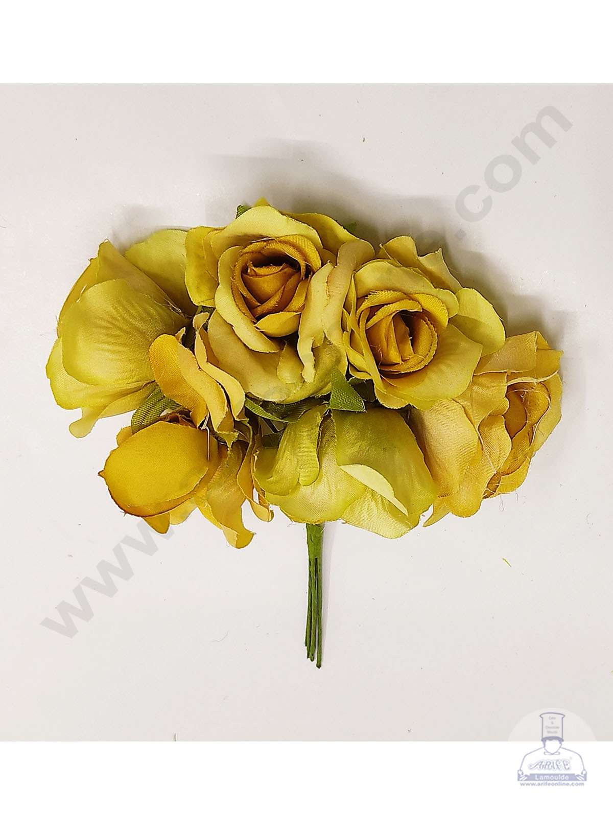 Cake Decor™ Medium Rose Artificial Flower Bunch For Cake Decoration – Greenish Yellow( 1 Bunch )
