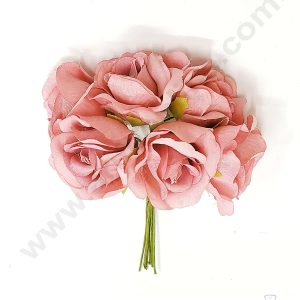 Cake Decor™ Medium Rose Artificial Flower Bunch For Cake Decoration – Light Pink( 1 Bunch )