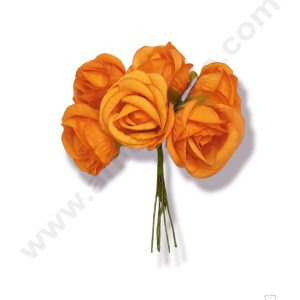Cake Decor™ Medium Rose Artificial Flower Bunch For Cake Decoration – Orange ( 1 Bunch )