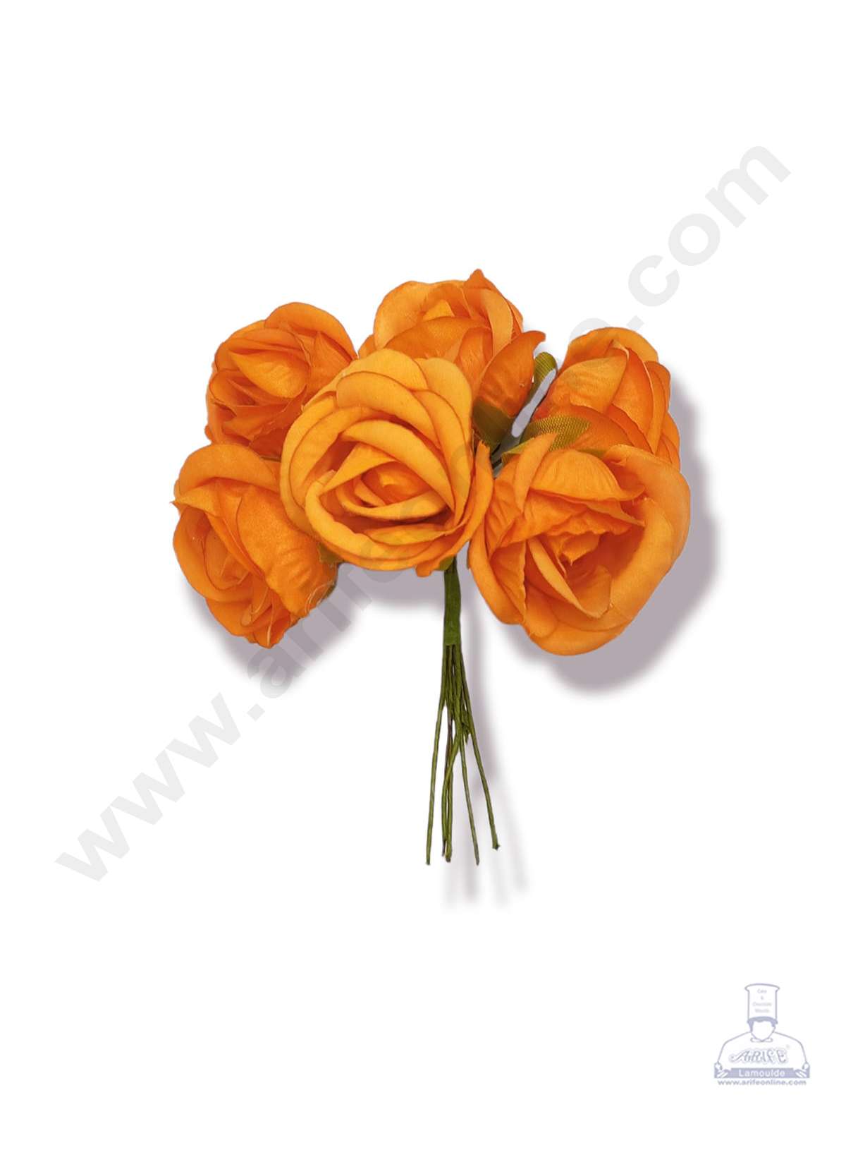Cake Decor™ Medium Rose Artificial Flower Bunch For Cake Decoration – Orange ( 1 Bunch )
