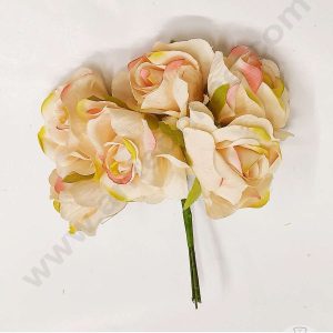 Cake Decor™ Medium Rose Artificial Flower Bunch For Cake Decoration – Peach( 1 Bunch )