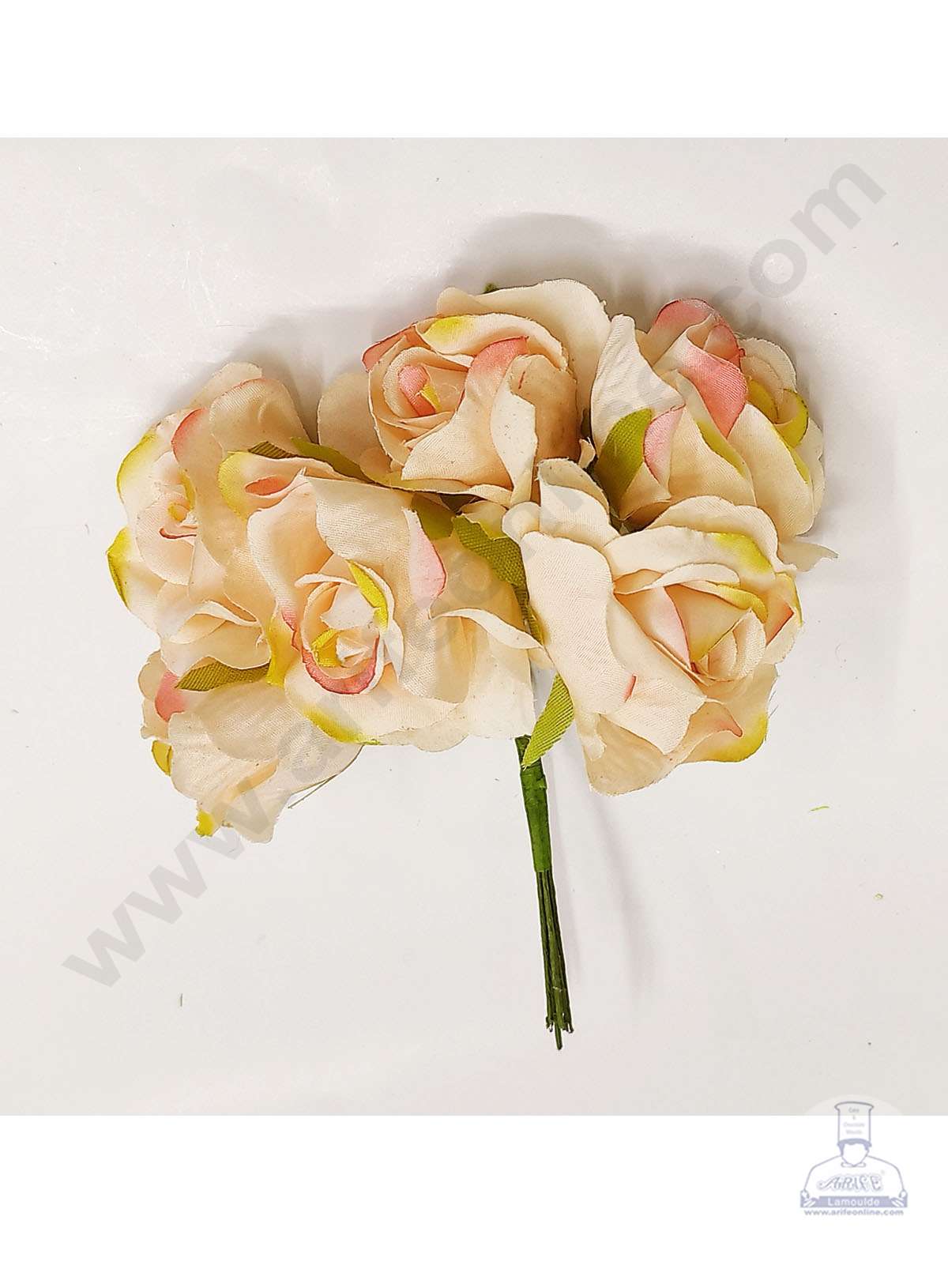 Cake Decor™ Medium Rose Artificial Flower Bunch For Cake Decoration – Peach( 1 Bunch )