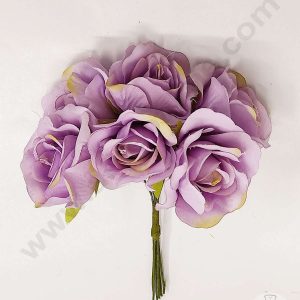 Cake Decor™ Medium Rose Artificial Flower Bunch For Cake Decoration – Purple( 1 Bunch )