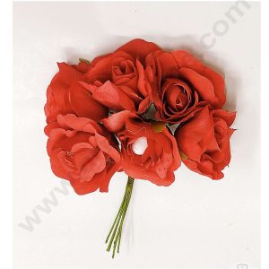 Cake Decor™ Medium Rose Artificial Flower Bunch For Cake Decoration – Red( 1 Bunch )