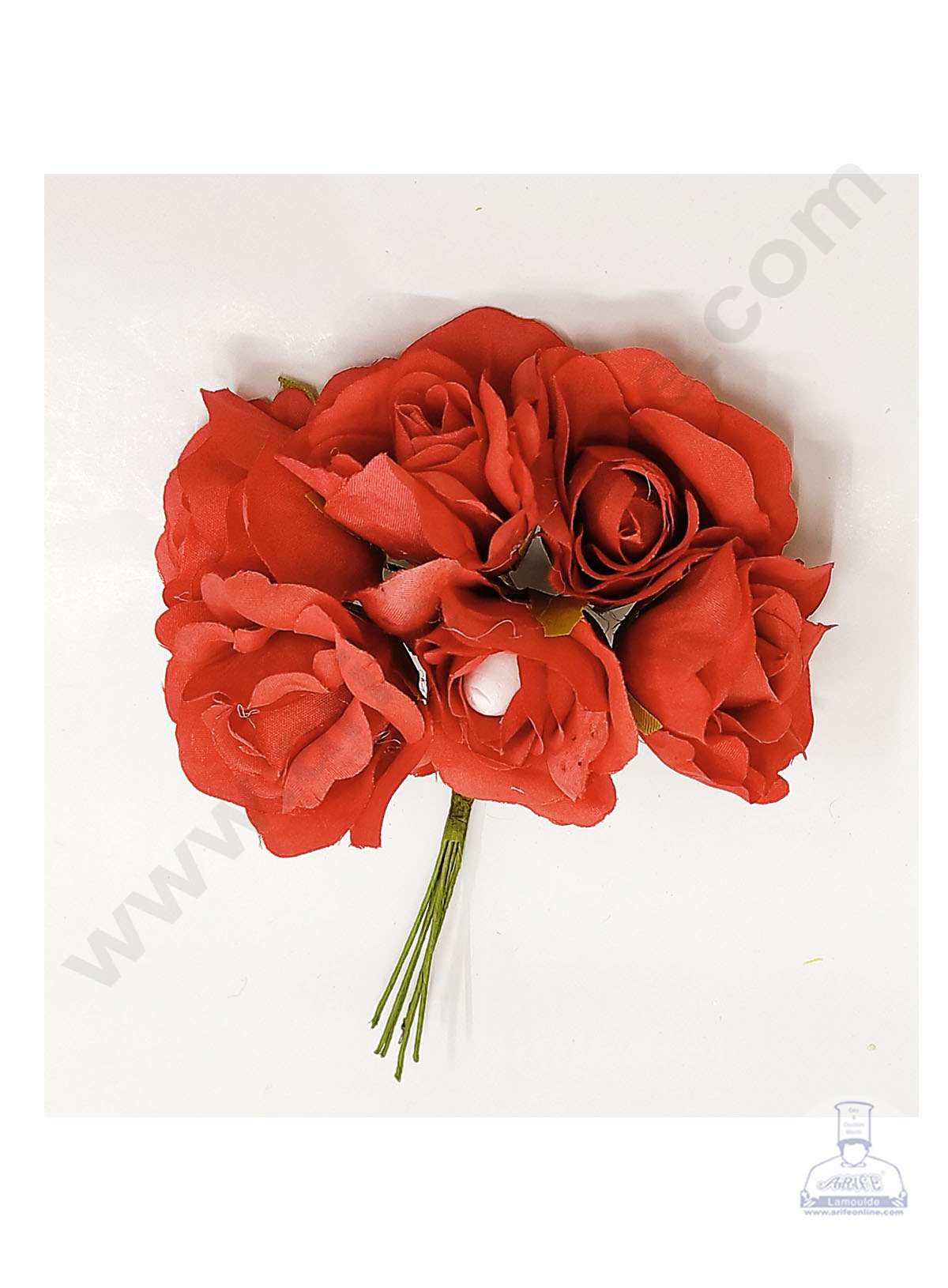 Cake Decor™ Medium Rose Artificial Flower Bunch For Cake Decoration – Red( 1 Bunch )