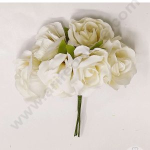 Cake Decor™ Medium Rose Artificial Flower Bunch For Cake Decoration – White( 1 Bunch )