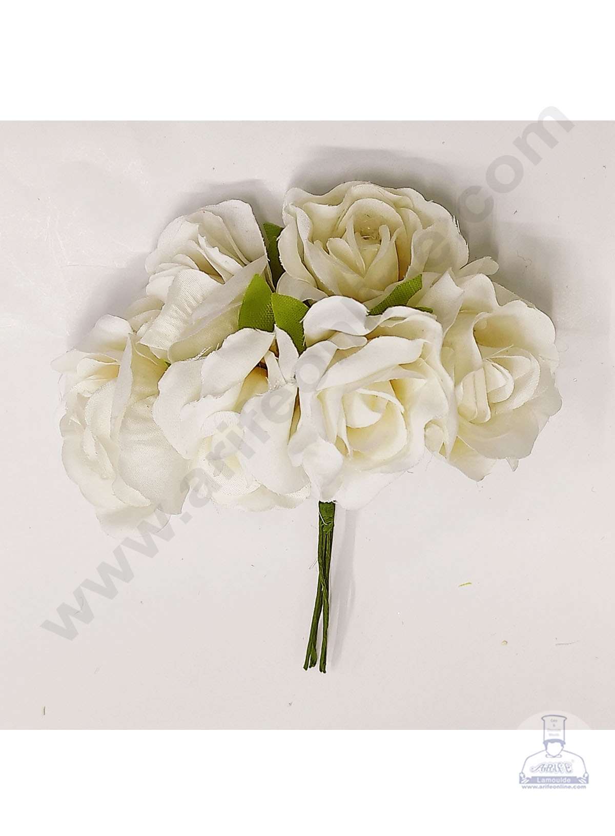 Cake Decor™ Medium Rose Artificial Flower Bunch For Cake Decoration – White( 1 Bunch )