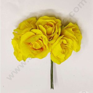 Cake Decor™ Medium Rose Artificial Flower Bunch For Cake Decoration – Yellow( 1 Bunch )