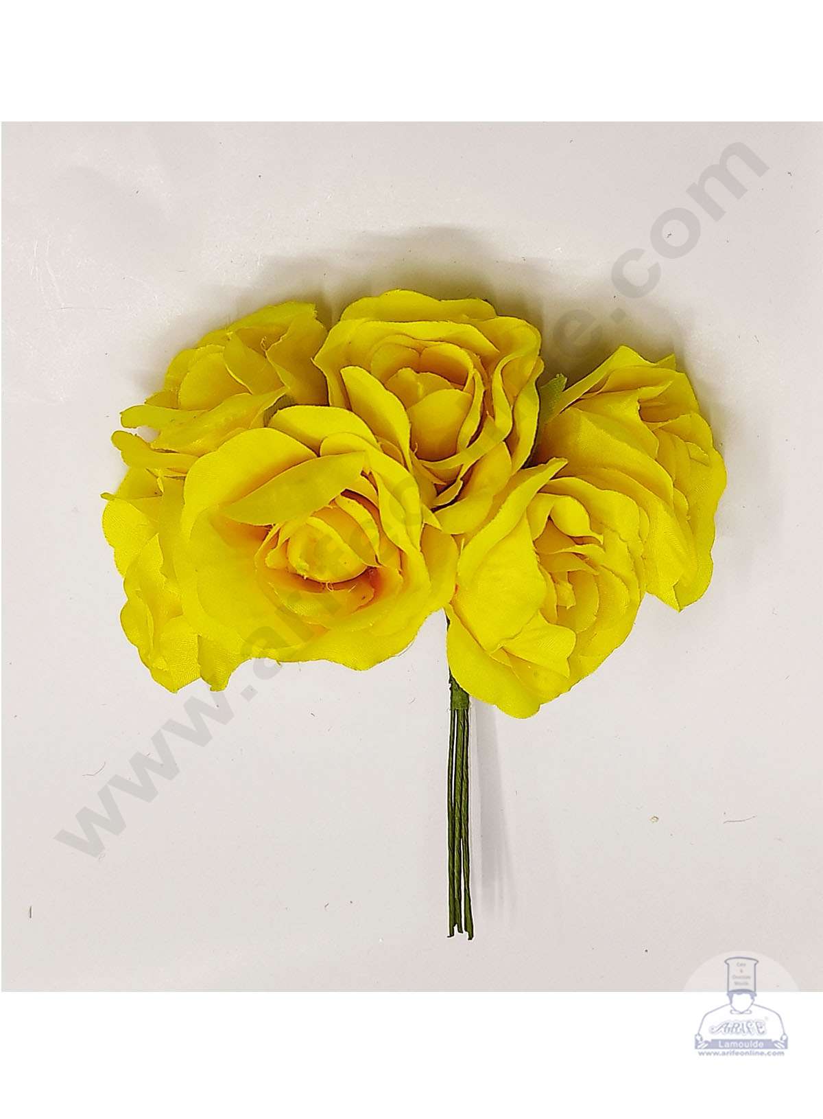 Cake Decor™ Medium Rose Artificial Flower Bunch For Cake Decoration – Yellow( 1 Bunch )