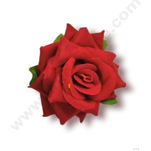 Cake Decor™ Medium Velvet Rose Artificial Flower For Cake Decoration – Red ( 10 pcs Pack )