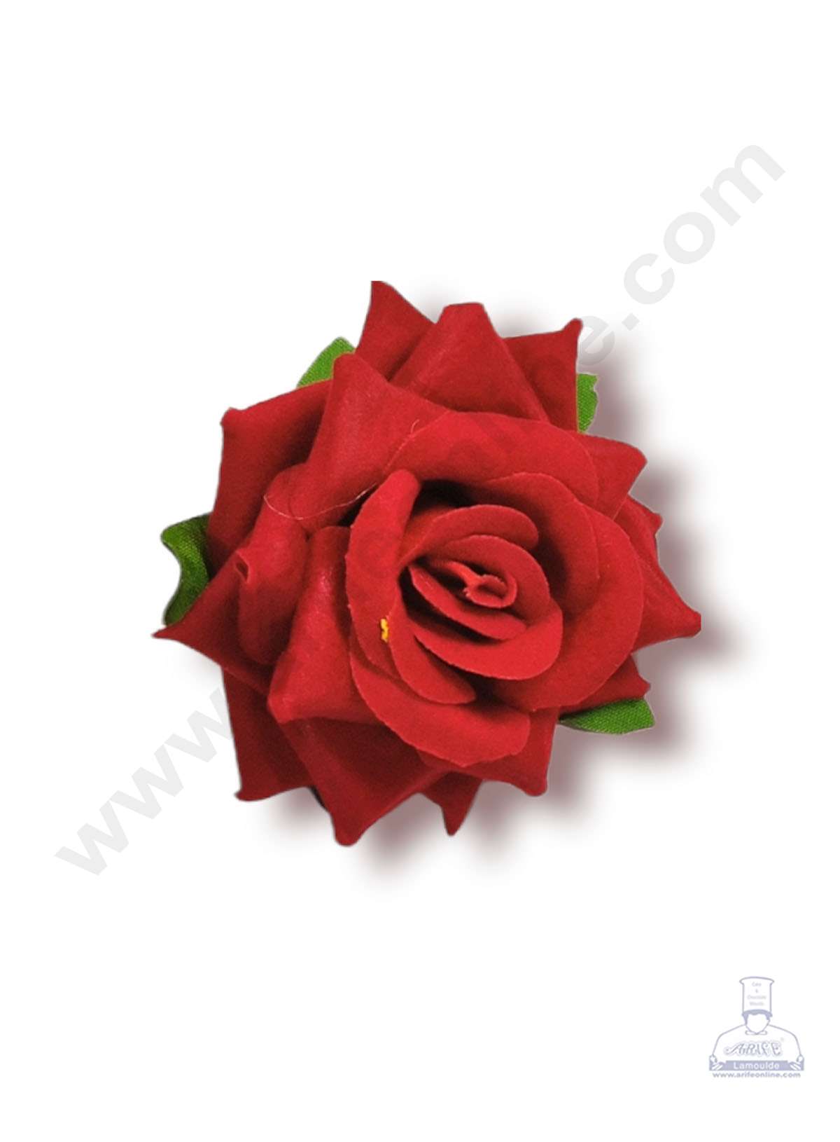 Cake Decor™ Medium Velvet Rose Artificial Flower For Cake Decoration – Red ( 10 pcs Pack )