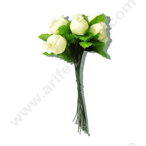 Cake Decorβ’ Mini Rose Artificial Flower Bunch For Cake Decoration β White( 1 Bunch )