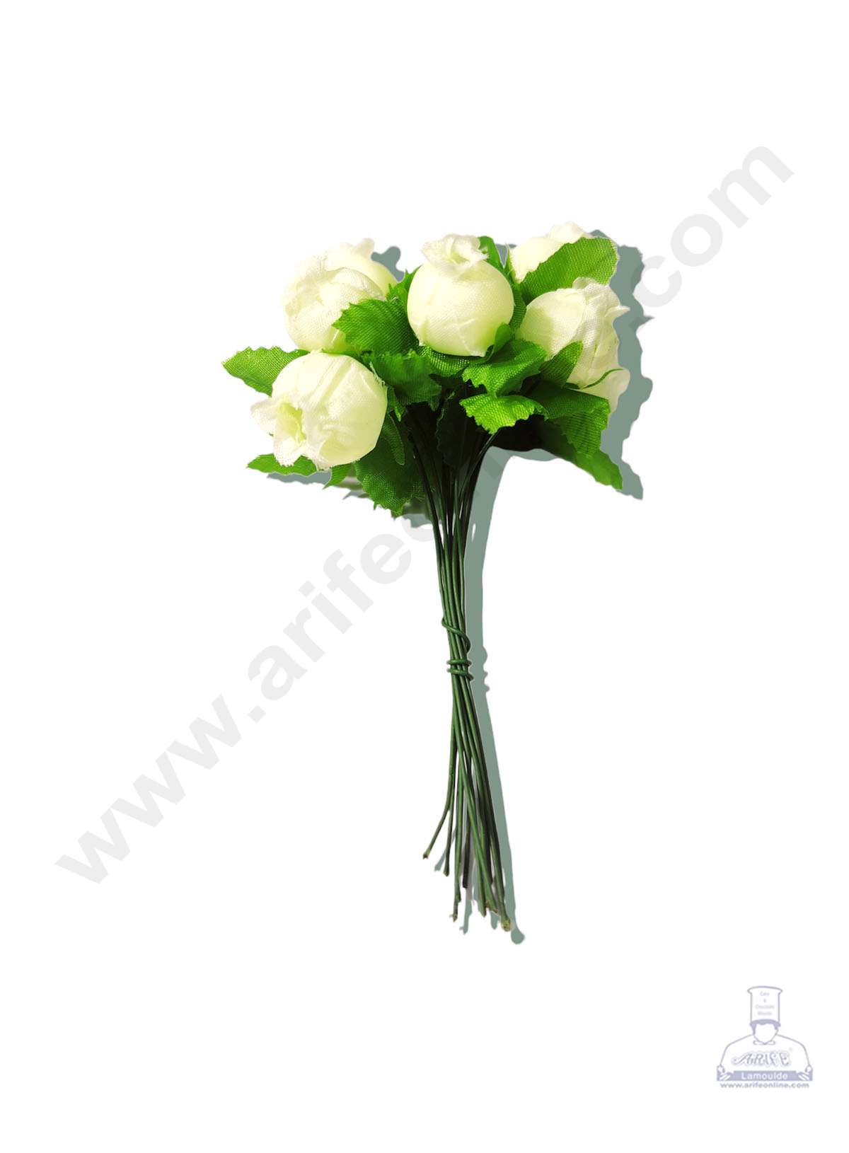Cake Decor™ Mini Rose Artificial Flower Bunch For Cake Decoration – White( 1 Bunch )