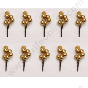 Cake Decorβ’ Mini Ball Bunch Artificial Flower For Cake Decoration β Gold( 10 pc pack )