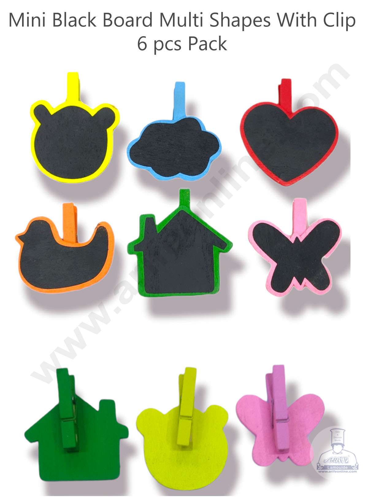 Cake Decor™ Mini Black Board Multi Shapes with Clip - Multicolor ( 6 pc pack ) SBAD-001-BBMS