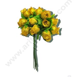 Cake Decorβ’ Mini Rose Artificial Flower Bunch For Cake Decoration β Gold( 1 Bunch )