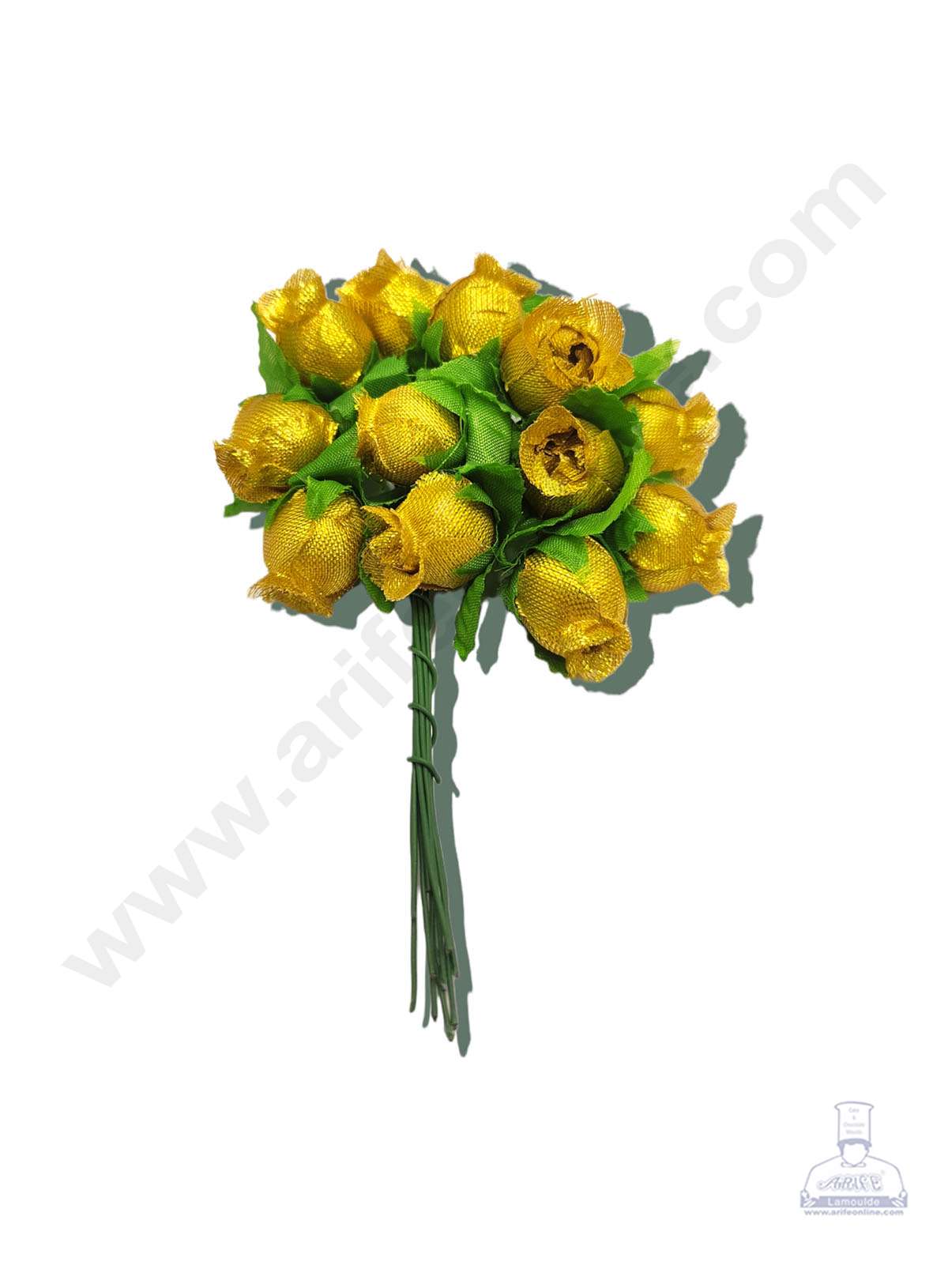 Cake Decor™ Mini Rose Artificial Flower Bunch For Cake Decoration – Gold( 1 Bunch )