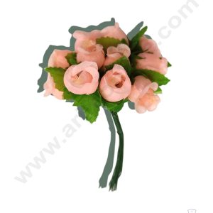 Cake Decorβ’ Mini Rose Artificial Flower Bunch For Cake Decoration β Peach( 1 Bunch )