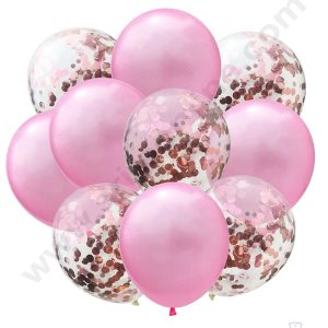Cake Decor™ Pink Balloons with Confetti Balloons Set ( Pack of 10 Pcs )