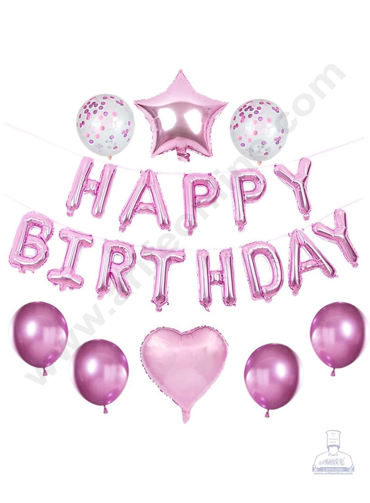 Cake Decorβ’ Pink HAPPY BIRTHDAY Foil Banners with Star Foil Balloons and Pink Confetti Balloons Set For Party Balloon Decoration (Pack of 21 pc )