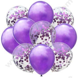 Cake Decor™ Purple Balloons with Confetti Balloons Set ( Pack of 10 Pcs )