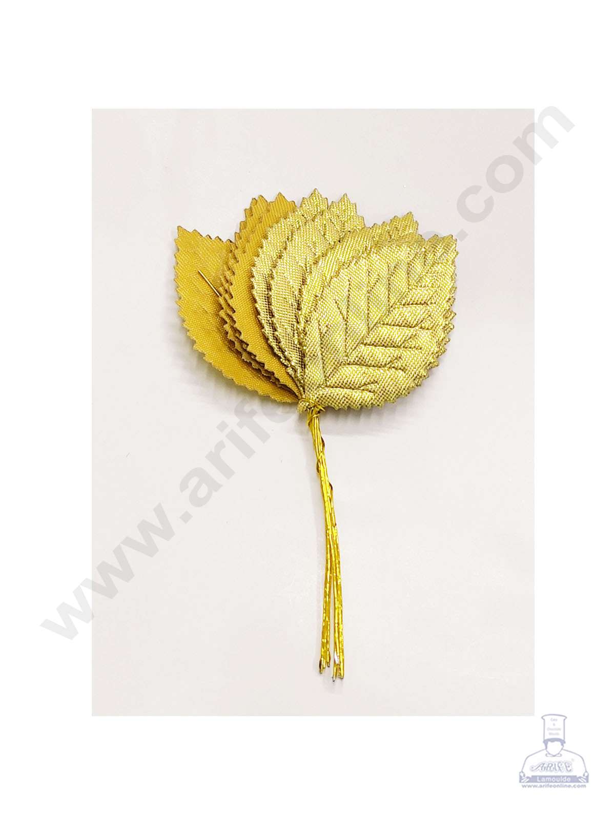 Cake Decor™ Small Leaf Artificial Flower Bunch For Cake Decoration – Gold ( 10 pc pack )