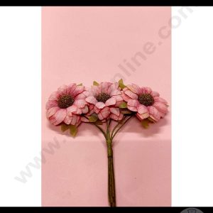 Cake Decor™  Small Sunflower Artificial Flower Bunch For Cake Decoration – Pink( 6 pc pack )