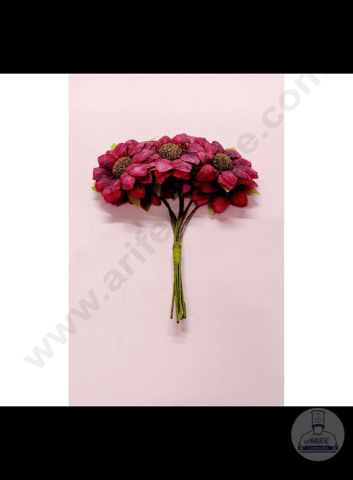 Cake Decor™  Small Sunflower Artificial Flower Bunch For Cake Decoration – Red( 6 pc pack )