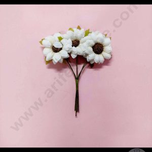 Cake Decor™  Small Sunflower Artificial Flower Bunch For Cake Decoration – White( 6 pc pack )