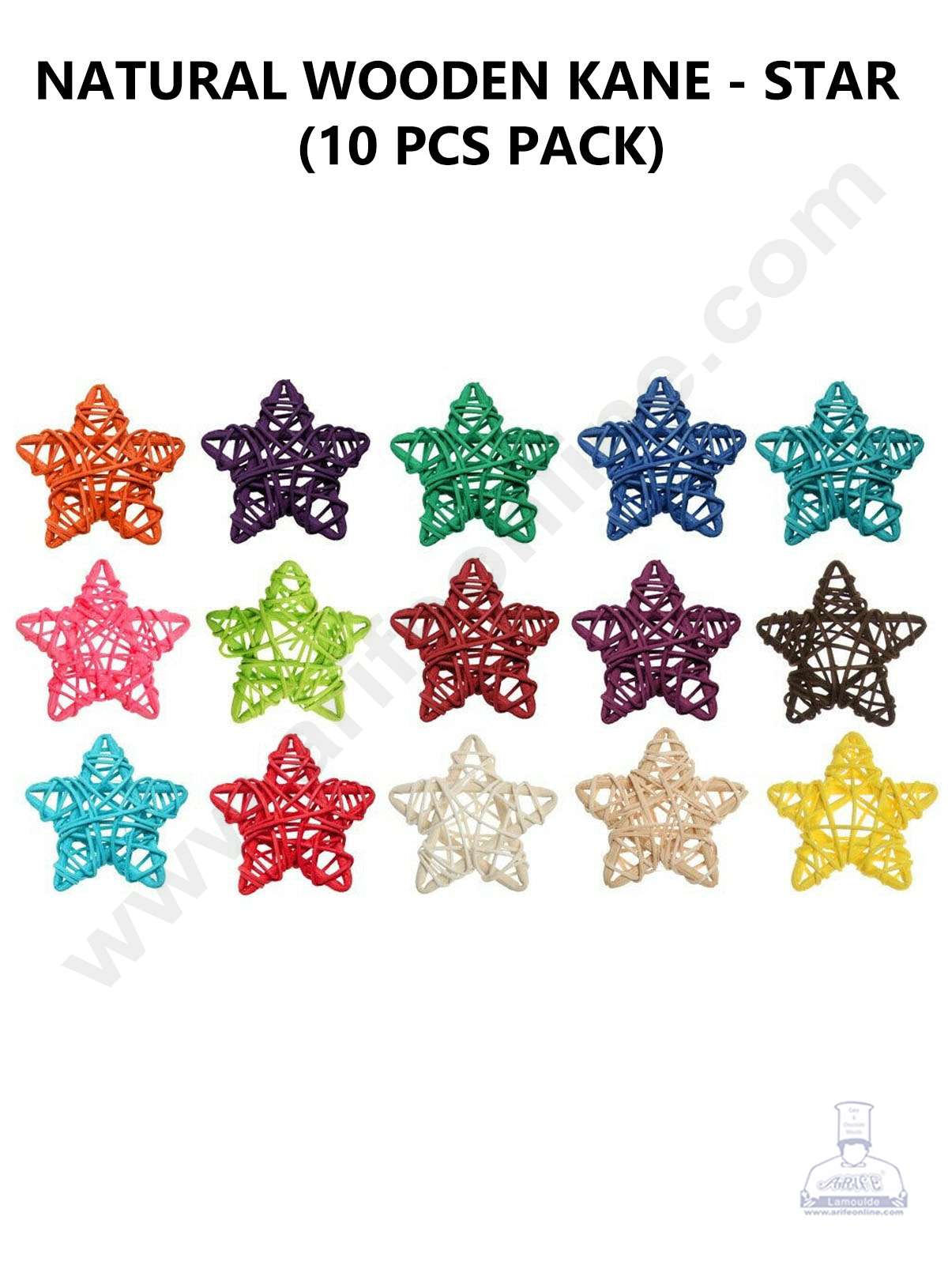Cake Decorβ’ Star Shape Natural Wooden Kane Rattan For Decoration β Multi Color( 10 pc pack )