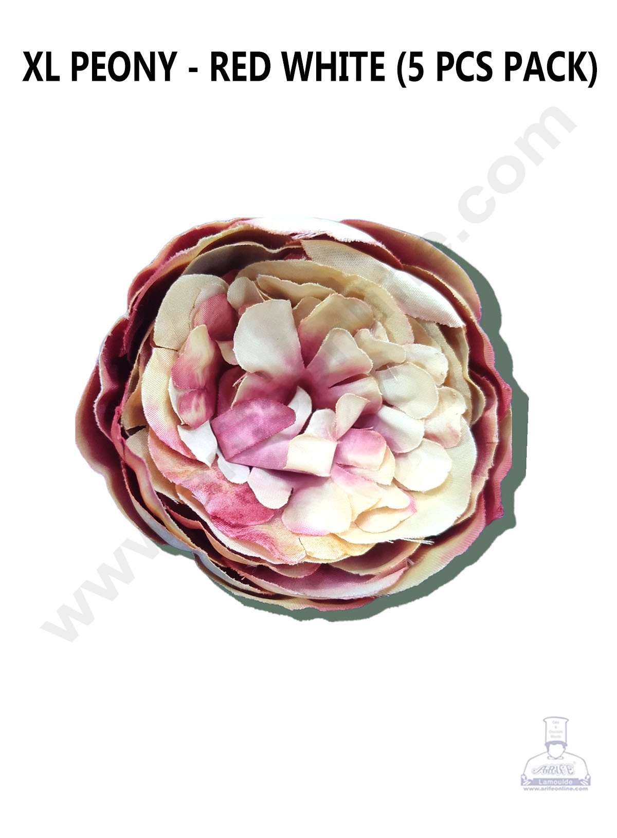 Cake Decor™  XL Peony Artificial Flower For Cake Decoration – Red White ( 5 pc pack )