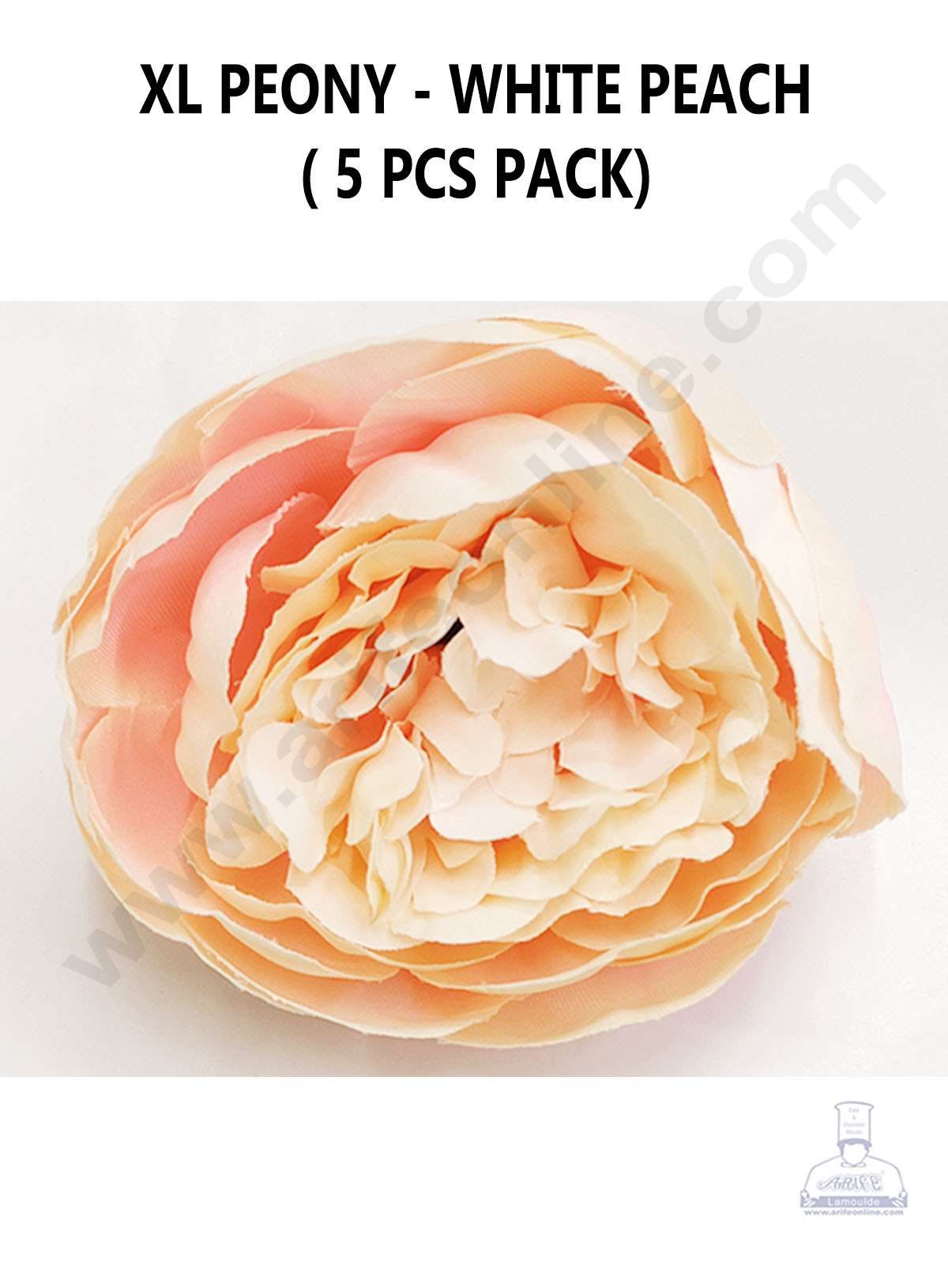 Cake Decor™ XL Peony Artificial Flower For Cake Decoration – White Peach( 5 pc pack )