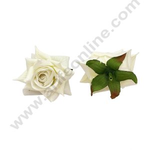 Cake Decor™ Medium Velvet Rose Artificial Flower For Cake Decoration – White( 10 pcs Pack )