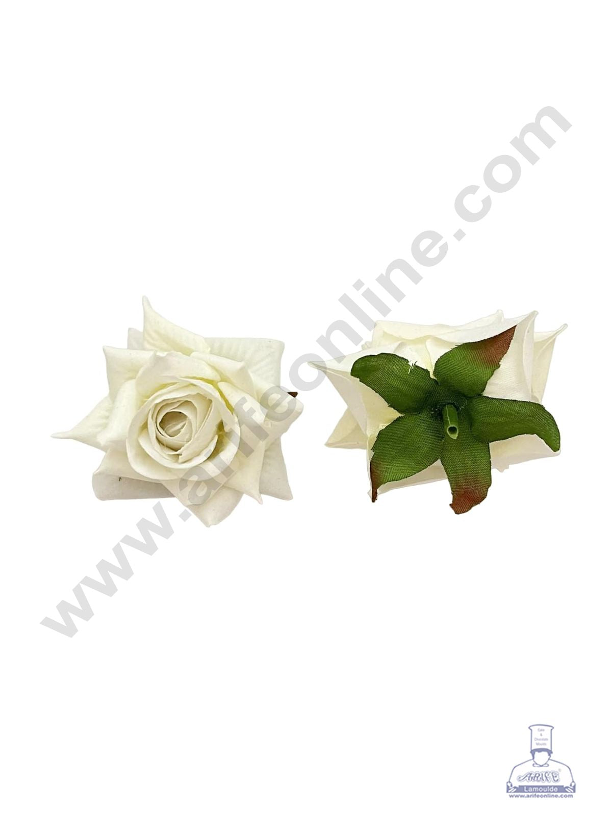 Cake Decor™ Medium Velvet Rose Artificial Flower For Cake Decoration – White( 10 pcs Pack )