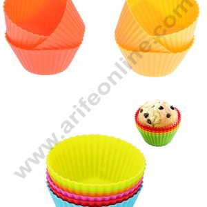 Cake Decor 6 Pcs Silicon Round Shape Muffin Moulds Cup Cake Mould | Reusable, Multi-color