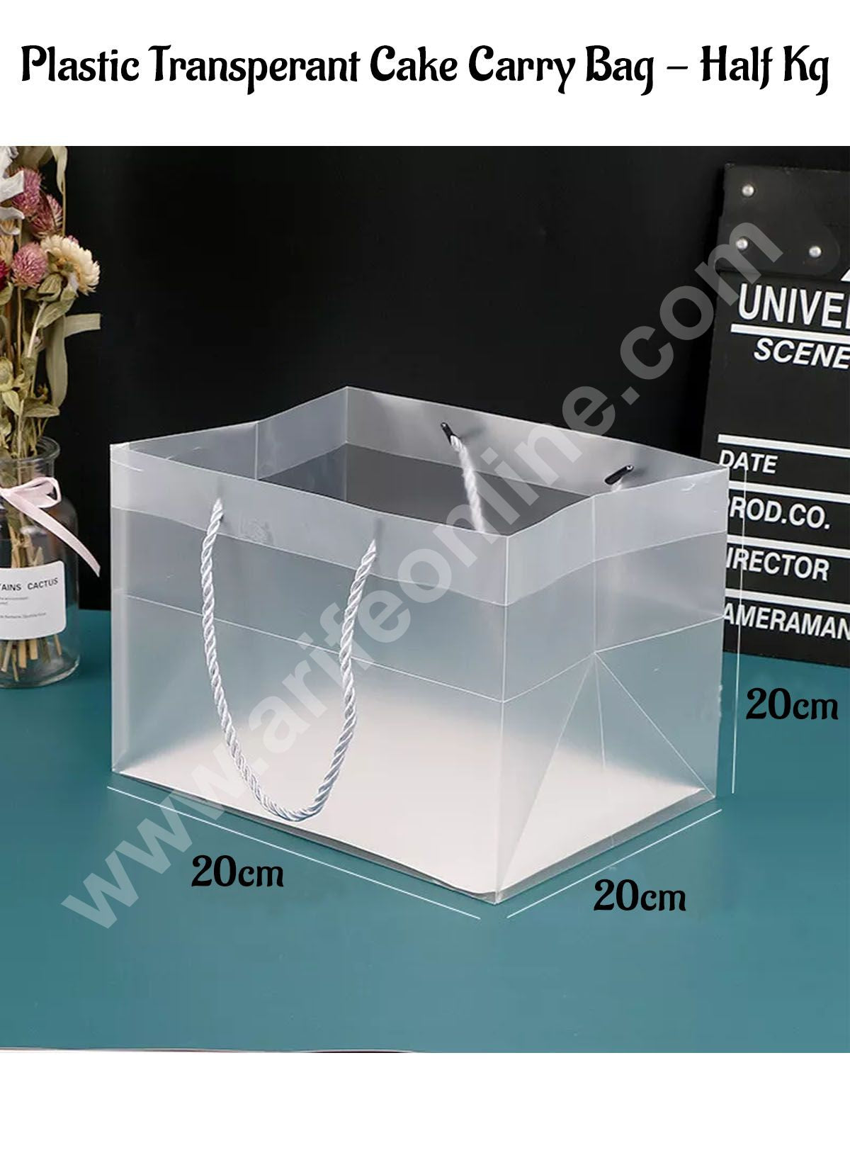 CAKE DECOR™ 1 Piece Plastic Transparent Cake Carry Bag - Half Kg | Gift Box | Gift Bag with Handle
