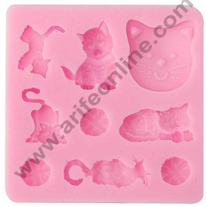 Cake Decor Silicon 9 Cavity Different Cats and Balls Silicone Fondant Mould Marzipan Mould