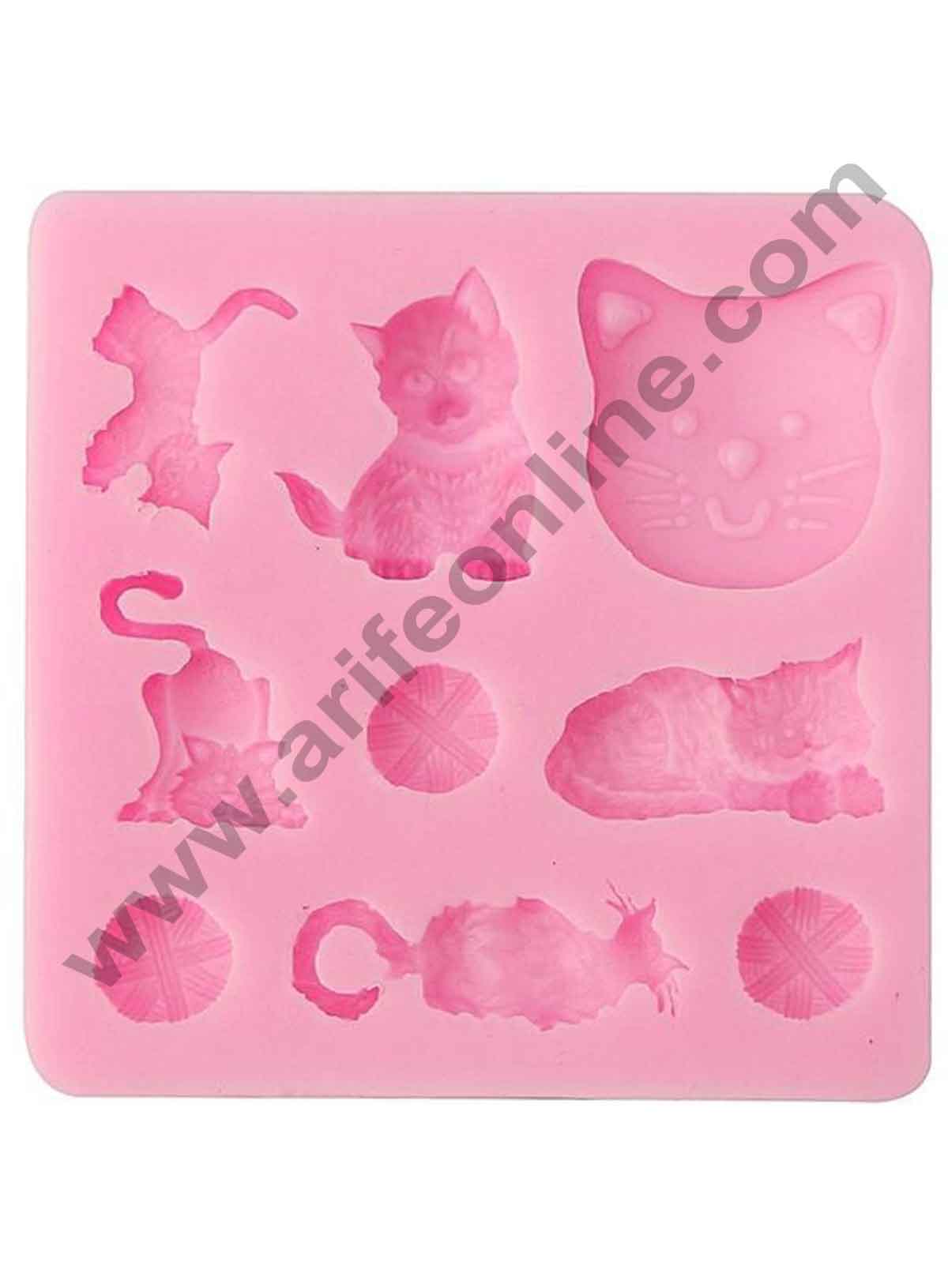Cake Decor Silicon 9 Cavity Different Cats and Balls Silicone Fondant Mould Marzipan Mould