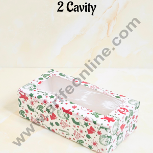 CAKE DECORβ’ 2 Cavity Brownie Boxes with Clear Window Christmas Theme - White | Brownie Carriers - 10 Pcs Pack