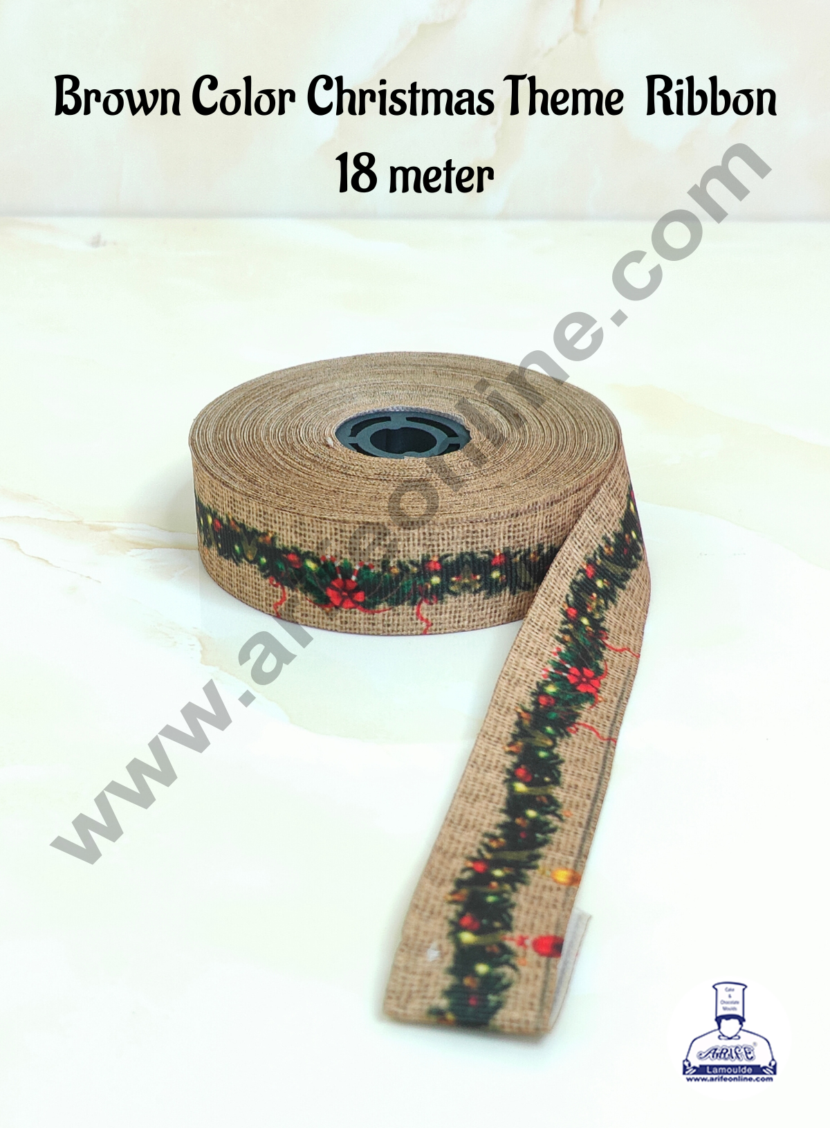 CAKE DECORβ’ 1 Roll Christmas Theme Ribbons- Brown Color | Gift Wrapping | Hamper Dec (SBR-CH-P22)oration