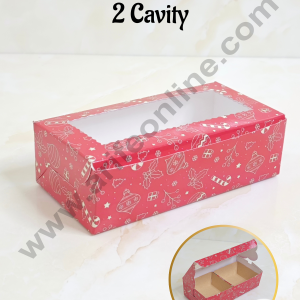 CAKE DECORβ’ 2 Cavity Brownie Boxes with Clear Window Christmas Theme - Red | Brownie Carriers - 10 Pcs Pack