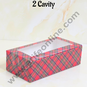 CAKE DECORβ’ 2 Cavity Brownie Boxes with Clear Window Christmas Theme - Red & Blue | Brownie Carriers - 10 Pcs Pack