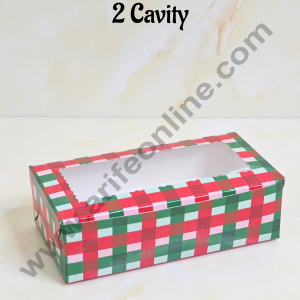 CAKE DECORβ’ 2 Cavity Brownie Boxes with Clear Window Christmas Theme - Red & Green| Brownie Carriers - 10 Pcs Pack