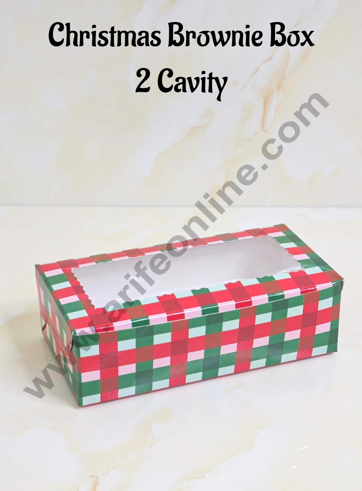 CAKE DECOR™ 2 Cavity Brownie Boxes with Clear Window Christmas Theme - Red & Green| Brownie Carriers - 10 Pcs Pack