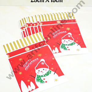 Cake Decor ™ Big Red Color Christmas Theme Cookie pouch Plastic Drawstring Bag Treat With Ribbon | Design - 13 | Pack of 10 | (23cm X 15cm)