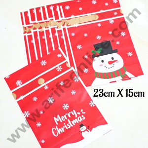 Cake Decor ™ Big Red Color Christmas Theme Cookie pouch Plastic Drawstring Bag Treat With Ribbon | Design - 14 | Pack of 10 | (23cm X 15cm)